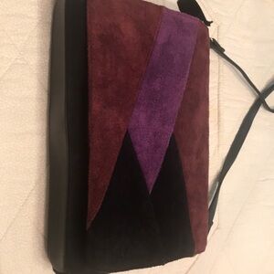 Cabin Creek Burgundy, Purple & Black Suede Colorblock Shoulder Bag